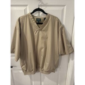 BOLLE Golf Shirt men sz LTan Beige‎ Windbreaker short sleeve V-Neck side Pockets